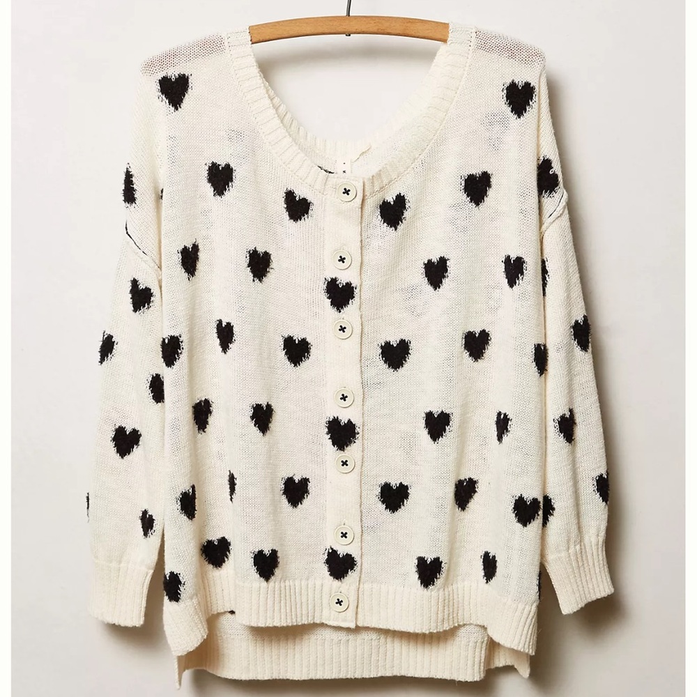 Moth Anthropologie Heart Intarsia Cropped Cardigan Whimsical- Size Small
